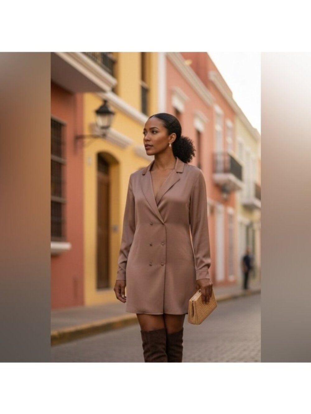 L'Academie Tan Satin Shirt Dress